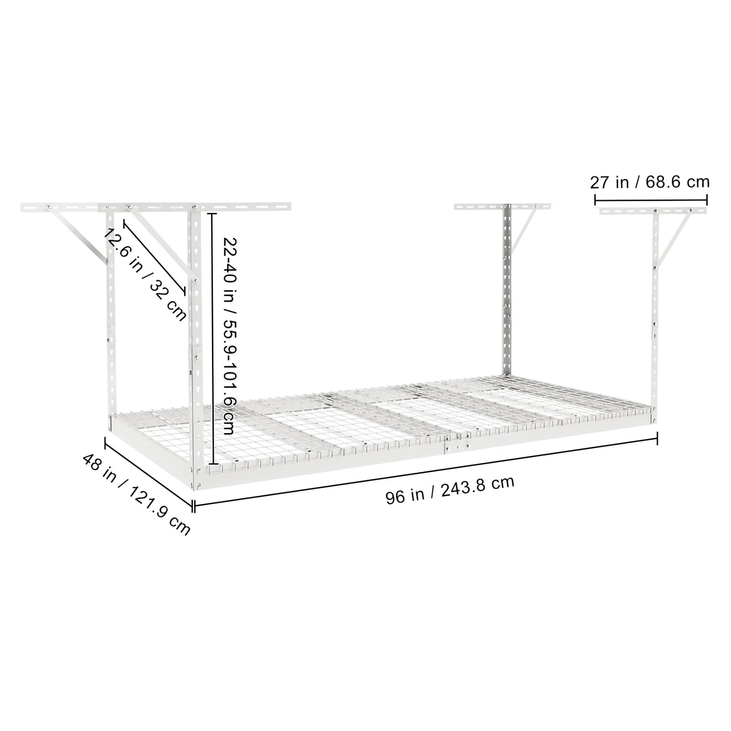 BENTISizeM Overhead Adjustable Garage Sizetorage Rack 48x96in Ceiling Rack 600lbs Ivory