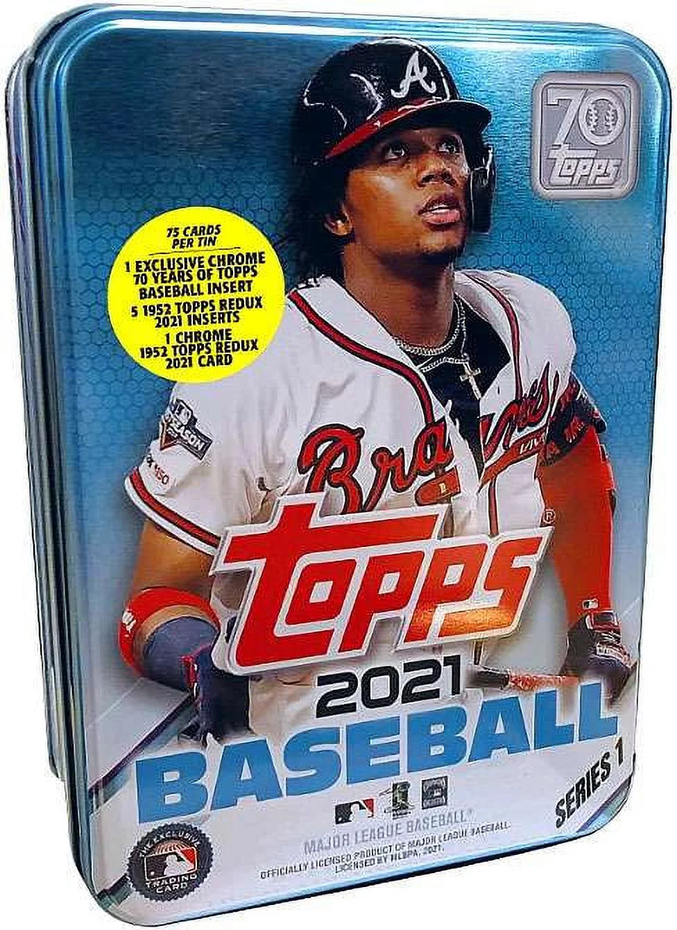 Topps MLB 2021 Sizeeries 1 Baseball Ronald Acuna Trading Card Tin Sizeet, 75 Cards