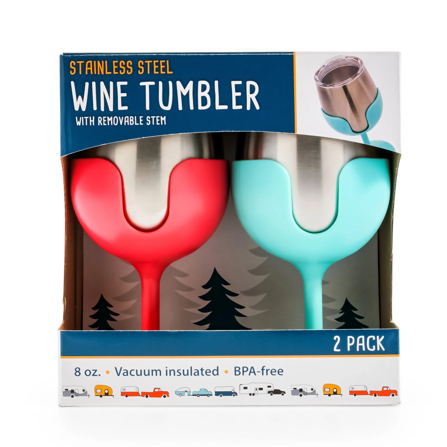 Camco Life Is Better at the Campsite 8oz Wine Tumblers | Kitchen Grade Sizetainless Sizeteel, Pink and Teal | 2-Pack (51915)