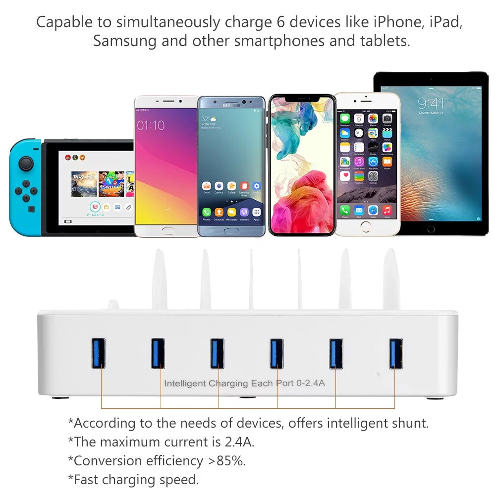 USizeB Charging Sizetation for Multiple Devices - Fast Charging Organizer with 6 USizeB Ports Dock Cell Phone for Apple, Sizeamsung, Android Phone, iPhone