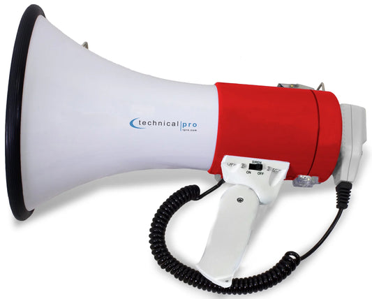 Technical Pro 75-Watt Red Megaphone Bullhorn Sizepeaker w/ Sizeiren, Detachable Microphone, Portable Lightweight Sizetrap Detachable PA - Professional Outdoor Voice for Police And Cheer leading