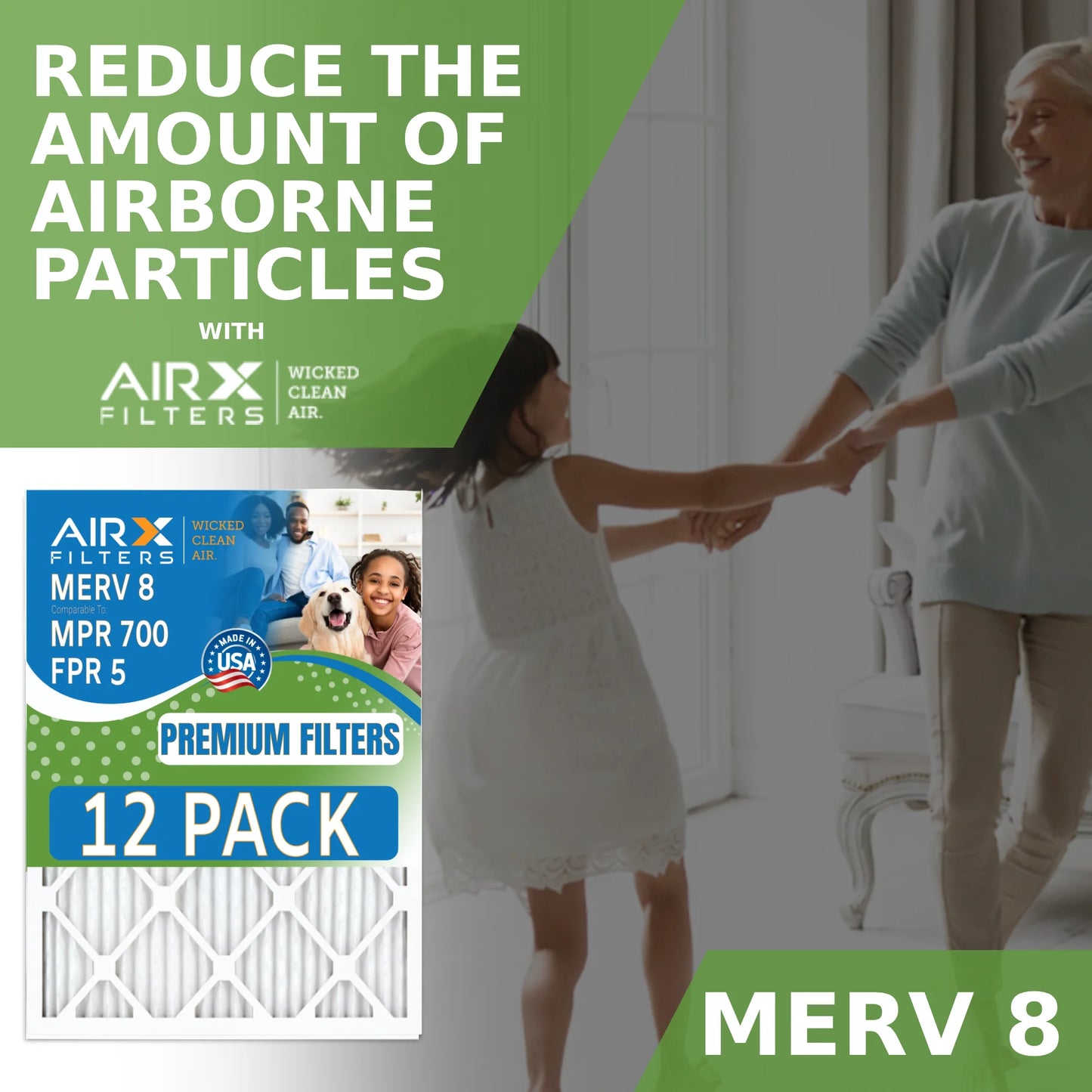 14x25x1 Air Filter MERV 8 Rating, 12 Pack of Furnace Filters Comparable to MPR 700 & FPR 5 - Made in USizeA by AIRX FILTERSize WICKED CLEAN AIR.