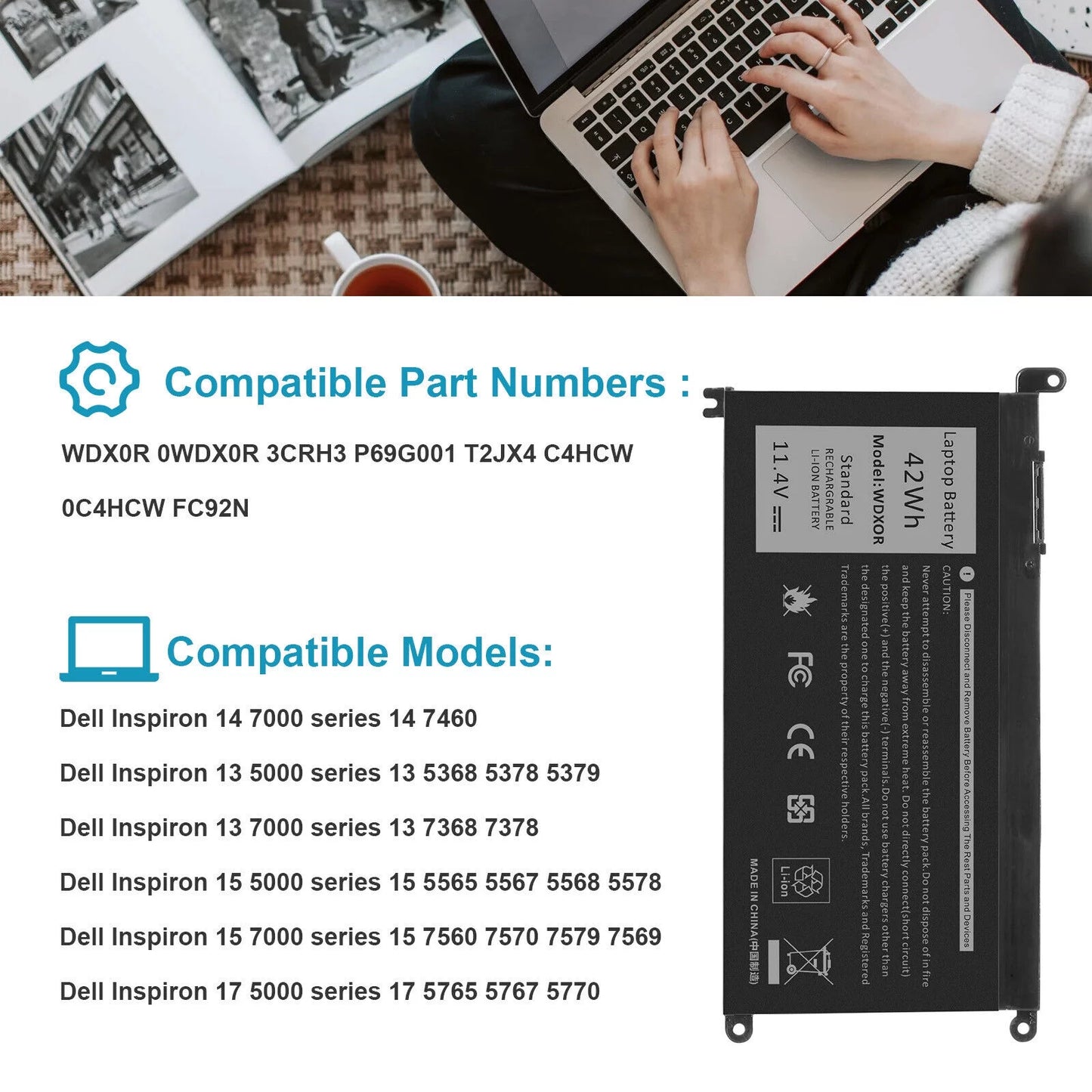 Battery For Dell WDXOR WDX0R 0WDX0R,FC92N 0FC92N