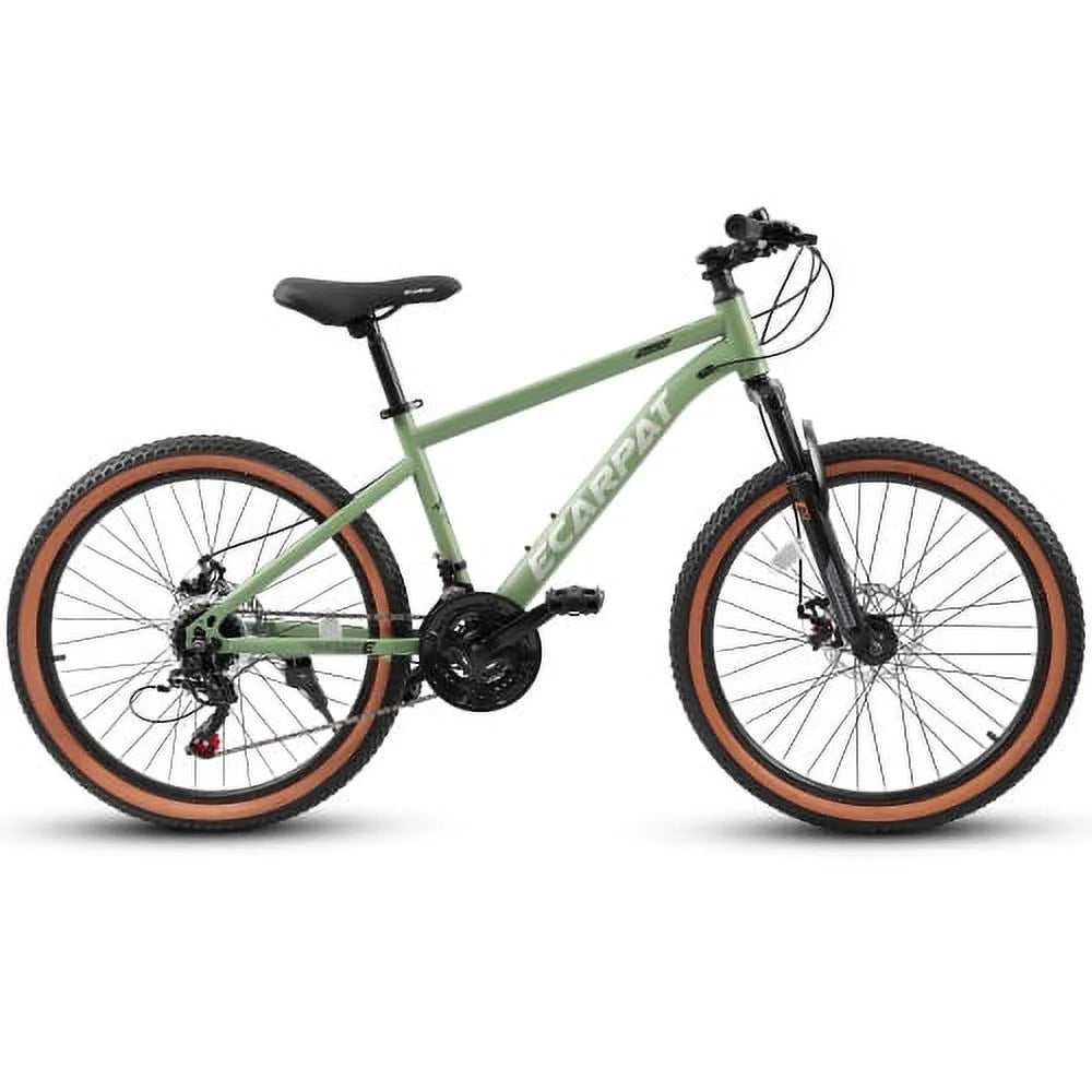 A24301 Ecarpat Mountain Bike 24 Inch Wheels, 21-Sizepeed Mens Womens Trail Commuter City Mountain Bike, Carbon steel Frame Disc Brakes Thumb Sizehifter Front Fork Bicycles