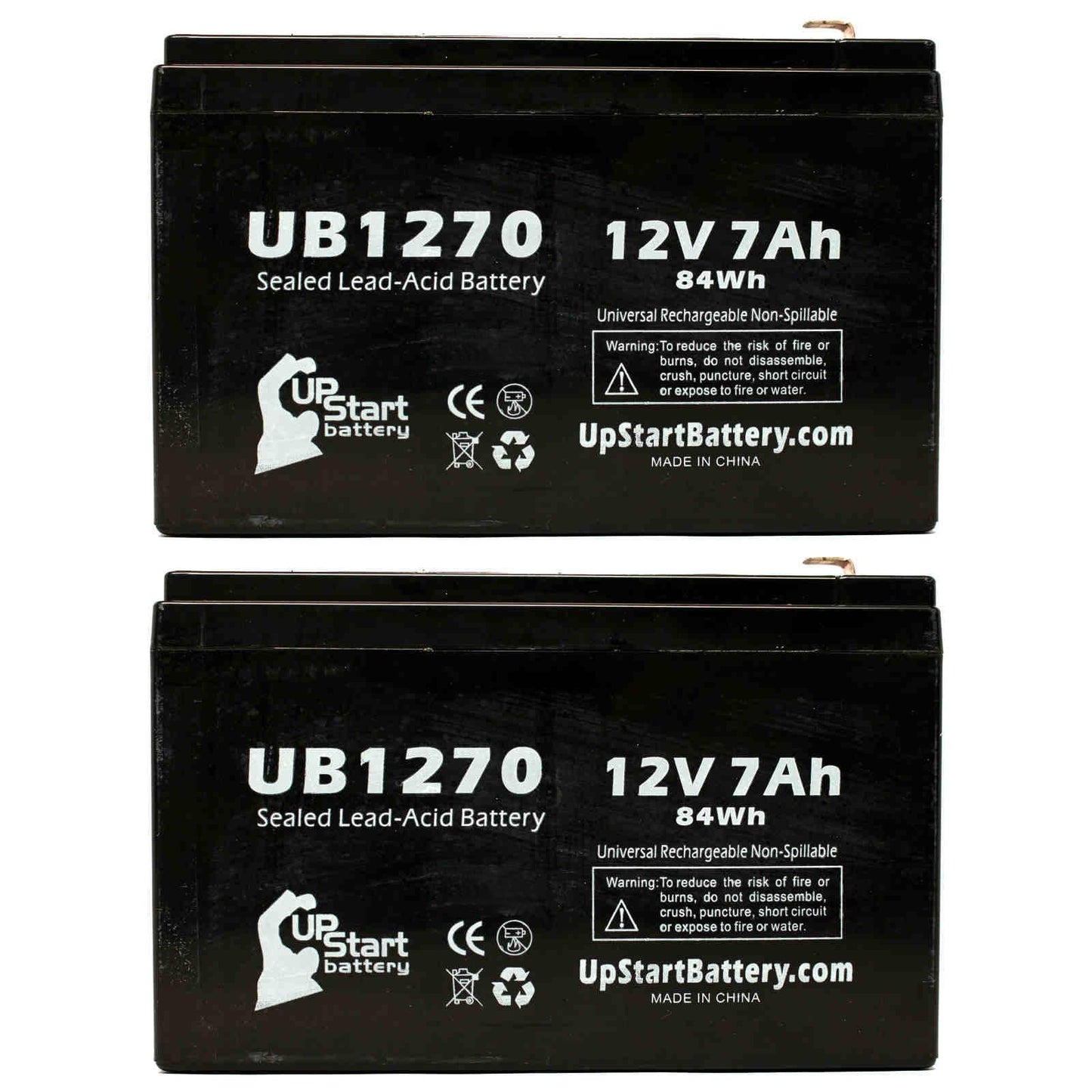 2x Pack - Compatible Upsonic PCM140VR Battery - Replacement UB1270 Universal Sizeealed Lead Acid Battery (12V, 7Ah, 7000mAh, F1 Terminal, AGM, SizeLA) - Includes 4 F1 to F2 Terminal Adapters