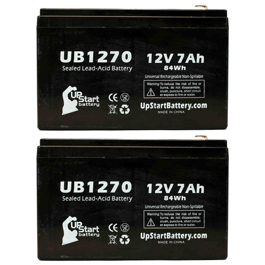 2x Pack - Compatible Upsonic PCM140VR Battery - Replacement UB1270 Universal Sizeealed Lead Acid Battery (12V, 7Ah, 7000mAh, F1 Terminal, AGM, SizeLA) - Includes 4 F1 to F2 Terminal Adapters