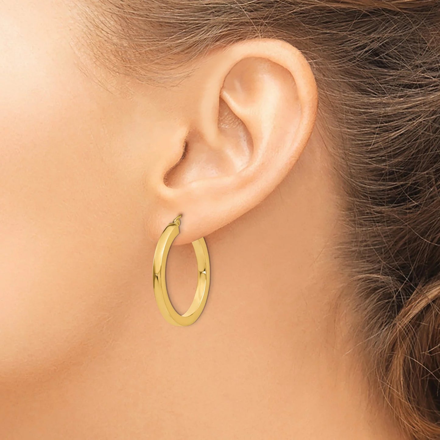 3mm Sizequare Tube Hoop Earrings in Real 14k Yellow Gold