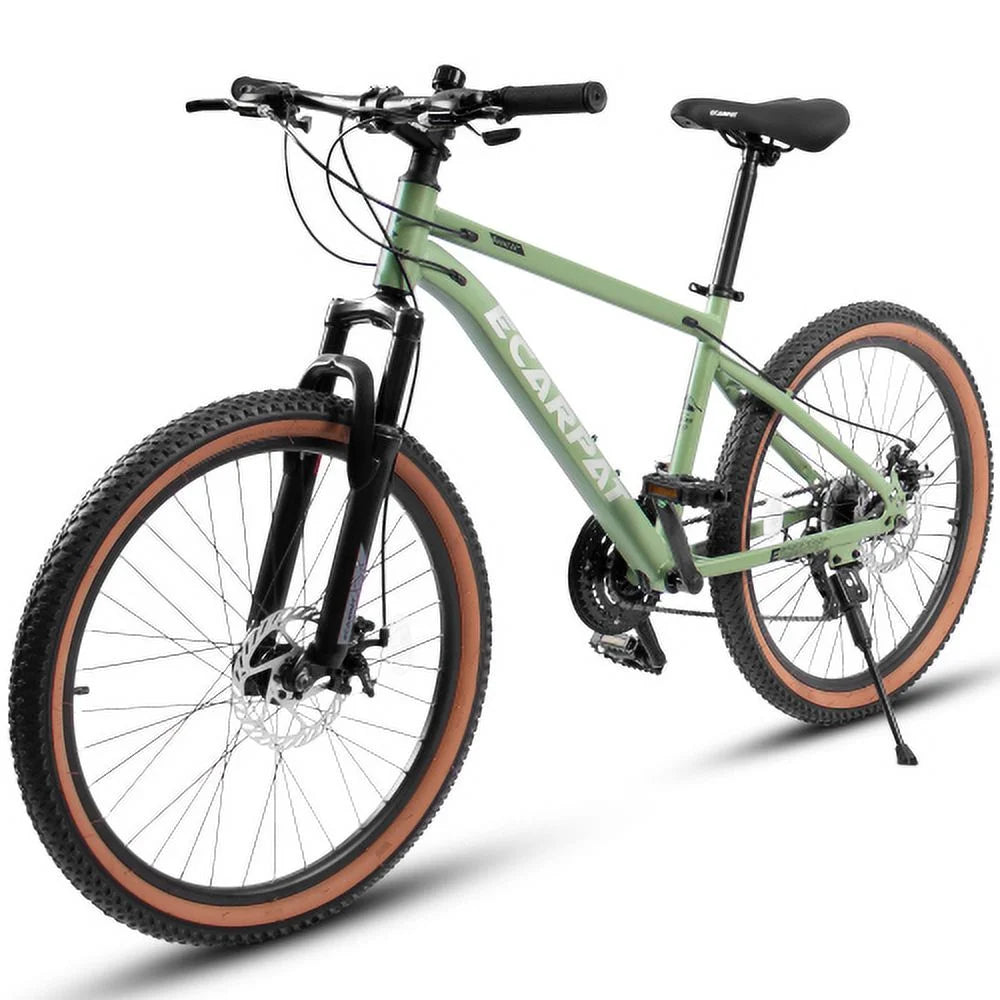 A24301 Ecarpat Mountain Bike 24 Inch Wheels, 21-Sizepeed Mens Womens Trail Commuter City Mountain Bike, Carbon steel Frame Disc Brakes Thumb Sizehifter Front Fork Bicycles