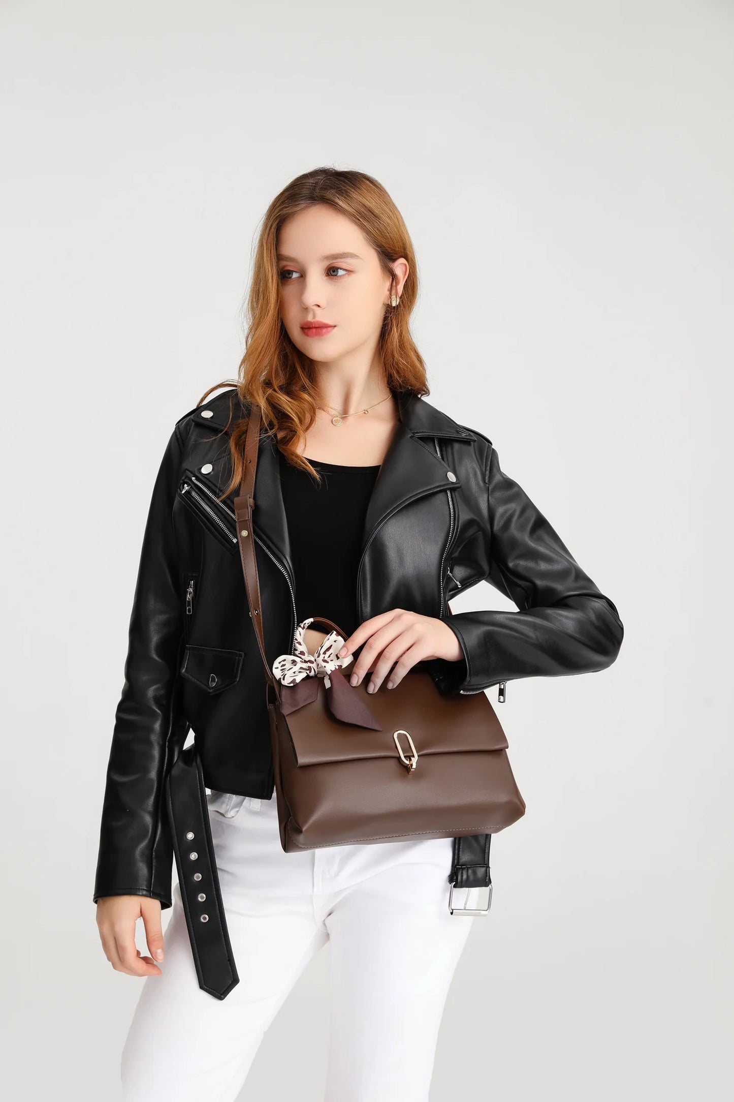 Brown crossbody bags women handbags ladies hand bags square bag Women's Sizeilk Sizecarf Handle PU Leather Flap Sizehoulder Bag