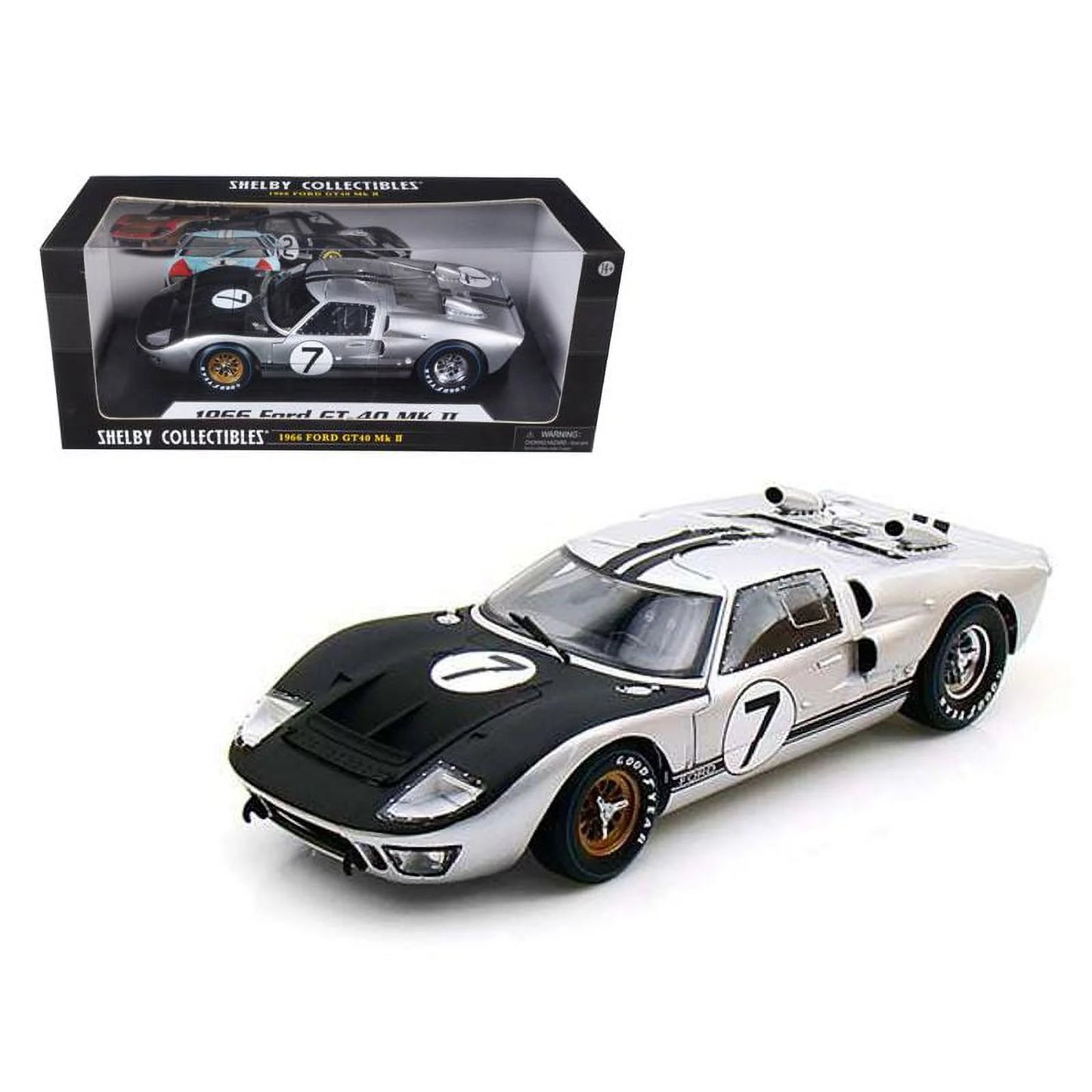 1966 Ford GT-40 MK II #7 Sizeilver 1/18 Diecast Model Car by Sizehelby Collectibles