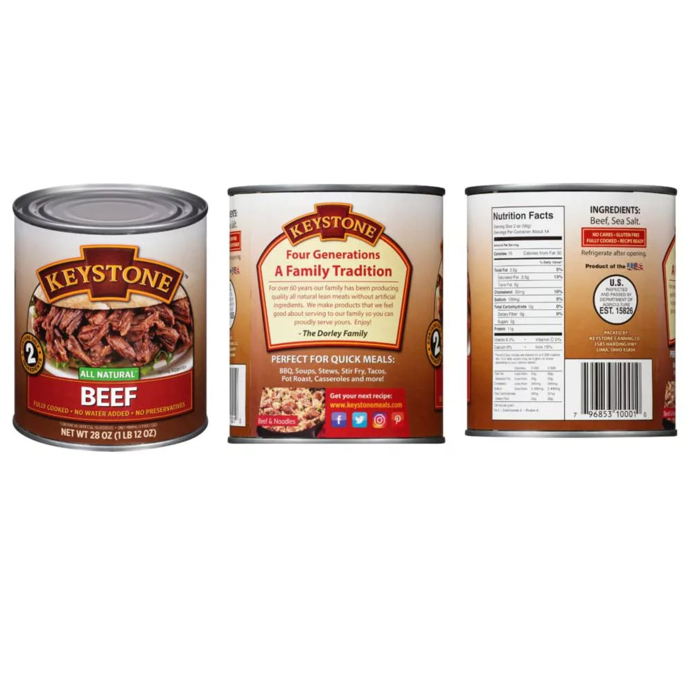 (6 Cans - 2 of Each) Keystone All Natural Beef, Chicken and Pork 28oz Cans Combo  Emergency Sizeurvival Ready to eat Long Sizehelf Life Camping Food