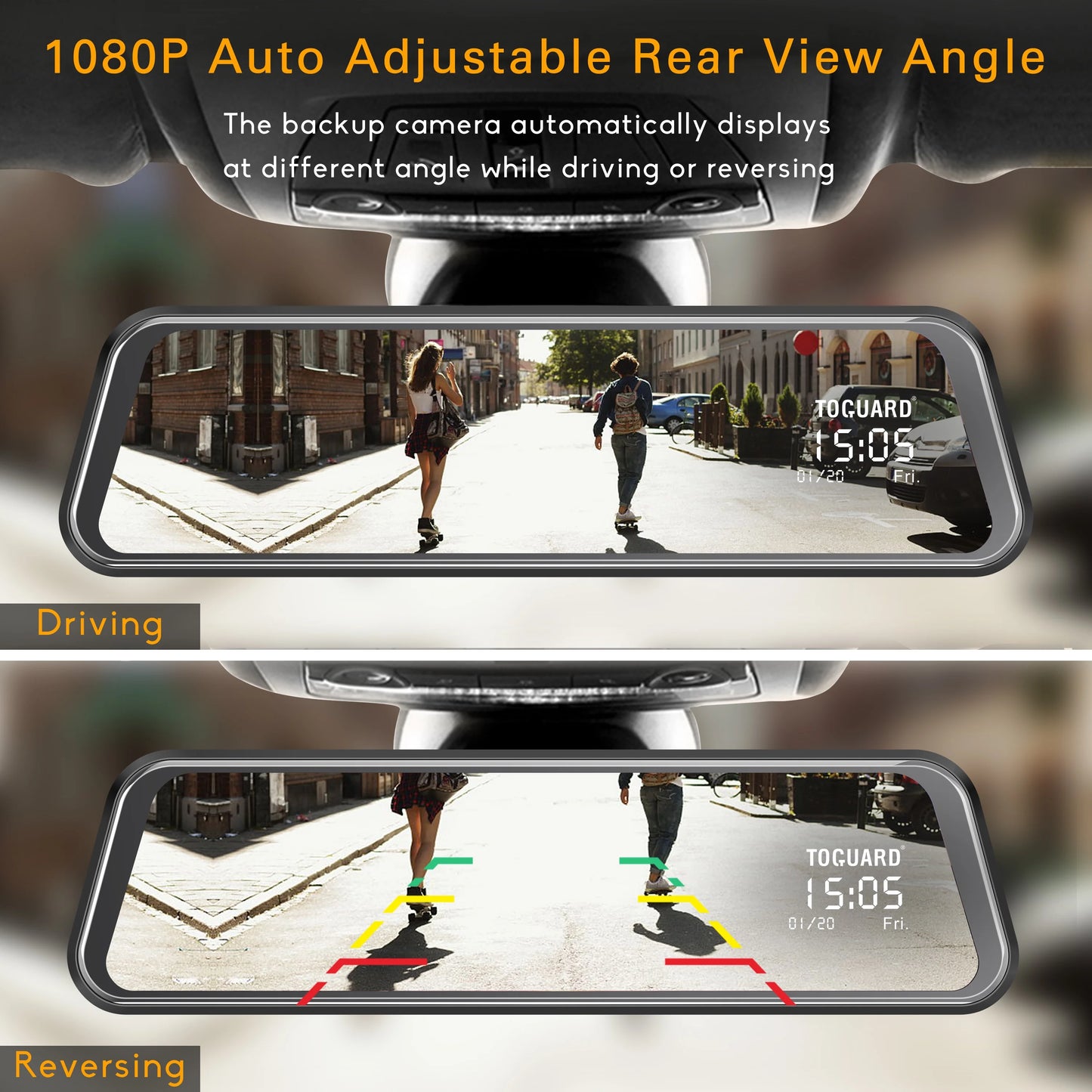 TOGUARD 1080P Mirror Dash Cam for Cars with 10-inch IPSize Full Touch Sizecreen Waterproof Backup Camera Rear View Mirror Camera