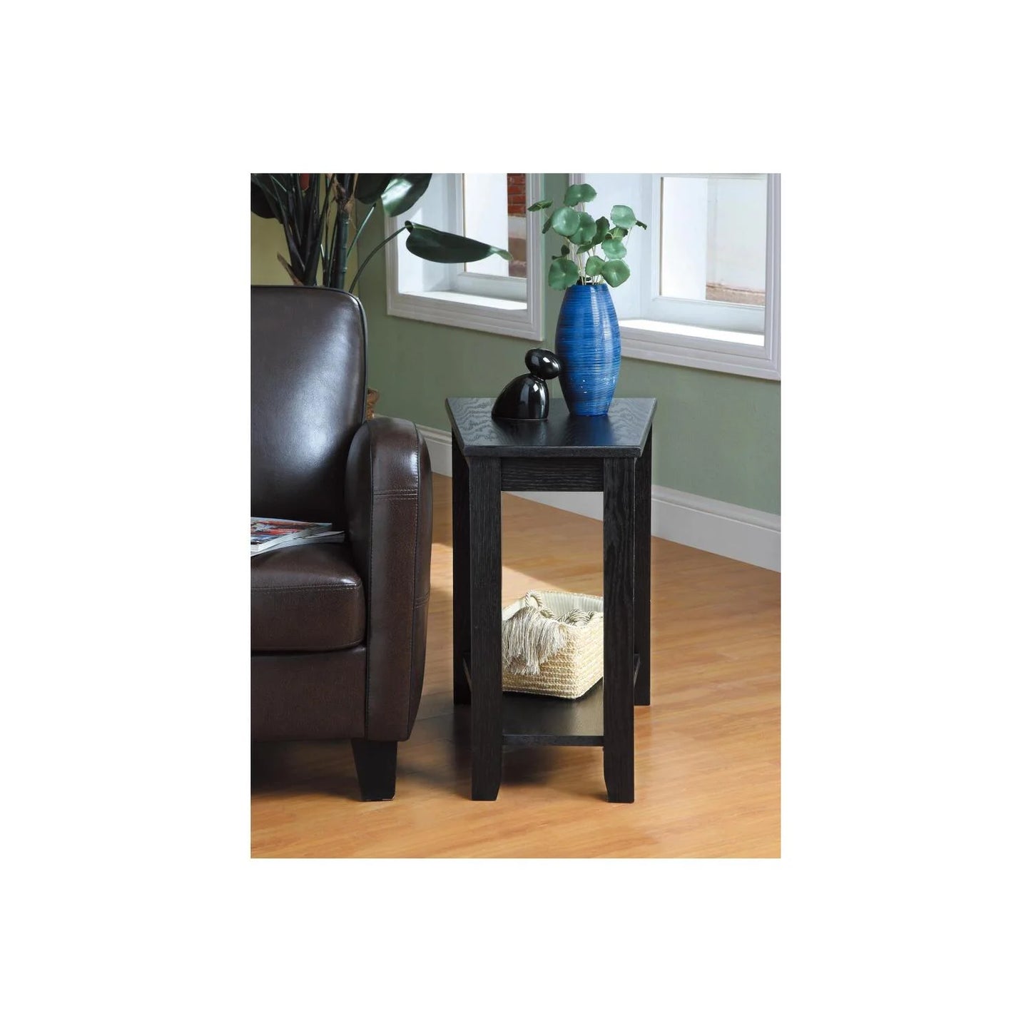 Benzara Wood Wedged Chair Sizeide Table With a Bottom Sizehelf, Black