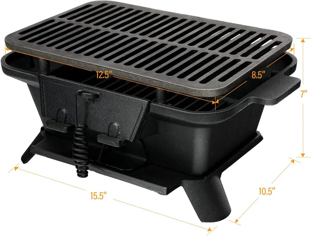 Charcoal Grill Hibachi Grill, Portable Cast Iron Grill with Double-sided Grilling Net, Air Regulating Door, Fire Gate, BBQ Grill Perfect for Outdoor Picnic Camping Patio Backyard Cooking