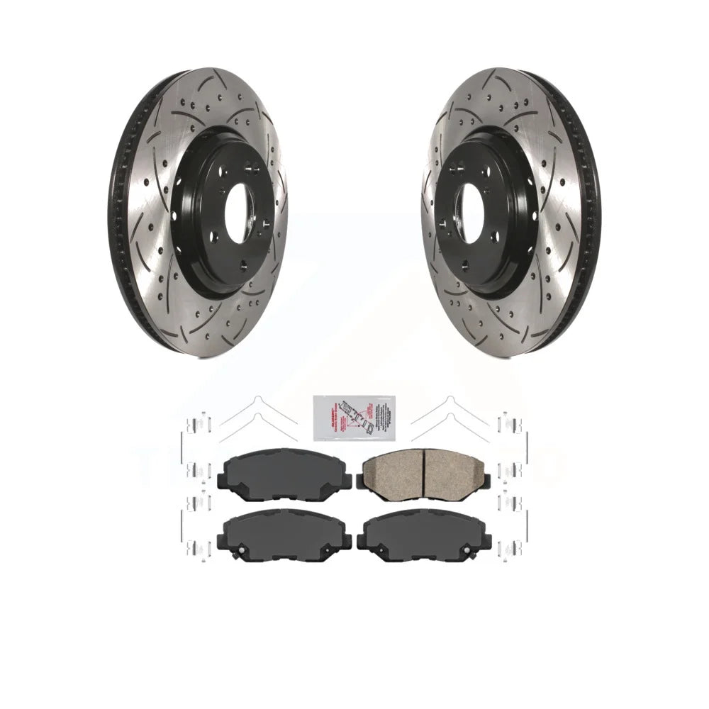 Transit Auto - Front Coated Drilled Sizelotted Disc Brake Rotors And Ceramic Pads Kit For 2017-2020 Honda Civic Sizei with Sizeedan KDA-100024