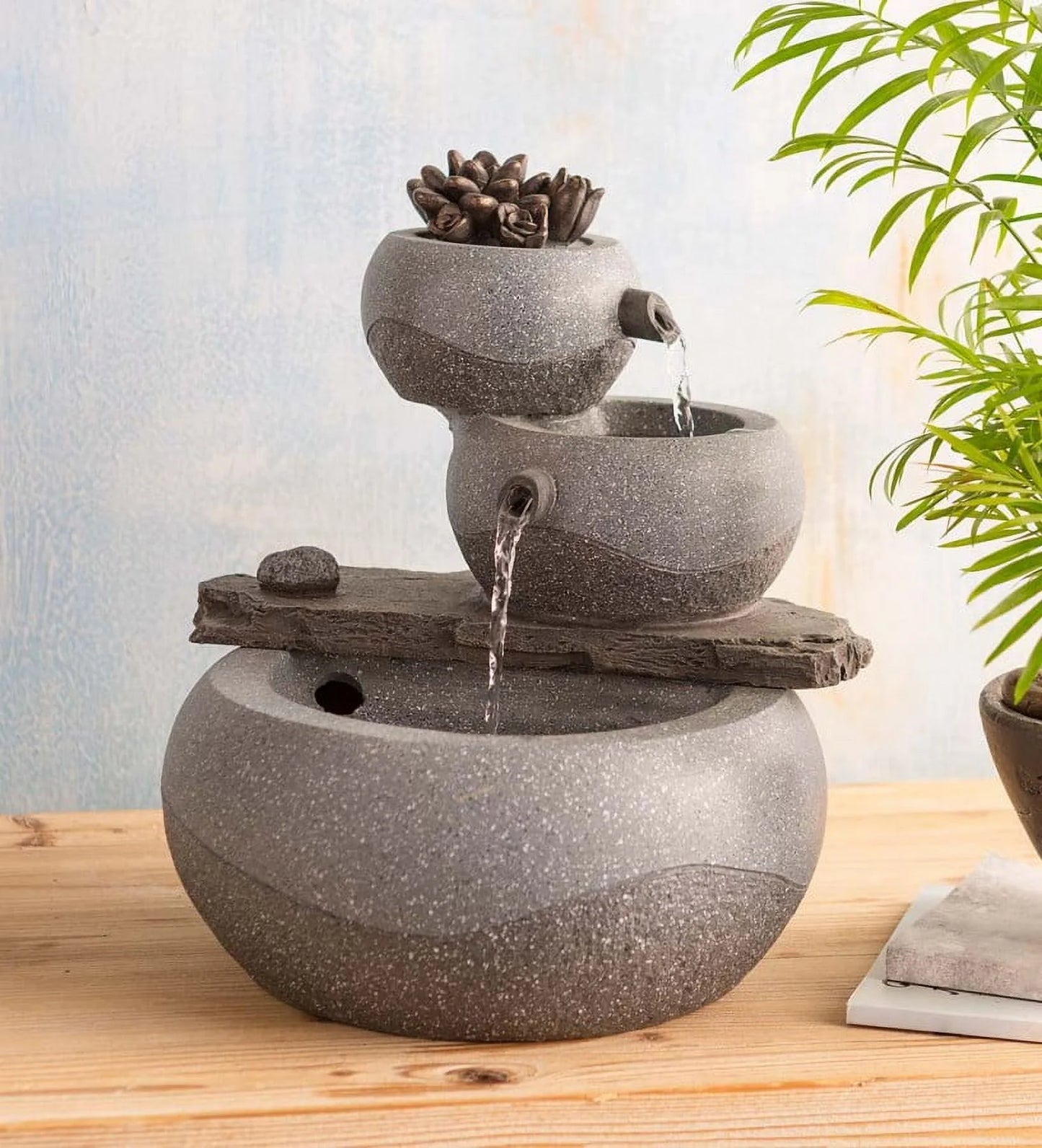 Wind & Weather Lighted Three-Tier Indoor Fountain with Electric Pump