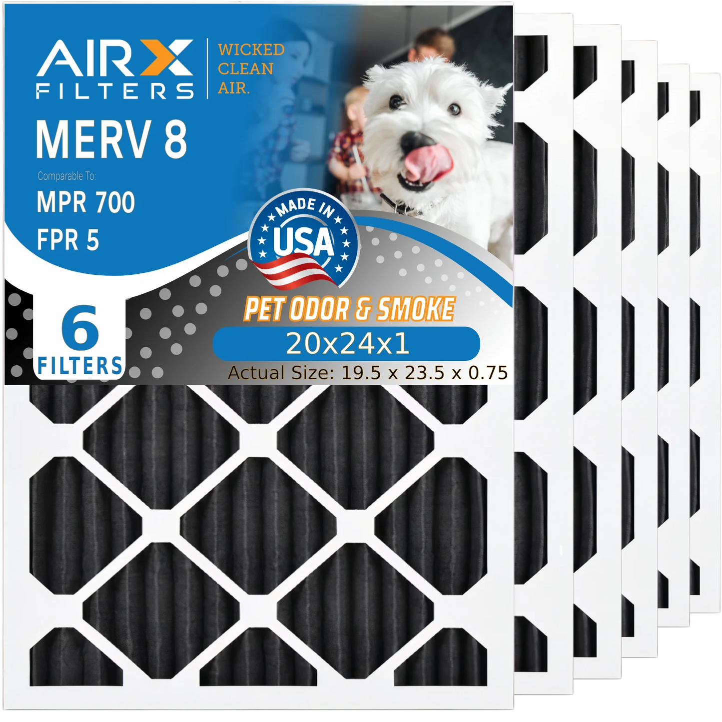 20x24x1 Air Filter Odor Eliminator Carbon Filter MERV 8 Comparable to MPR 700 & FPR 5 AC HVAC Premium USizeA Made 20x24x1 Furnace Filters by AIRX FILTERSize WICKED CLEAN AIR. 6 Pack