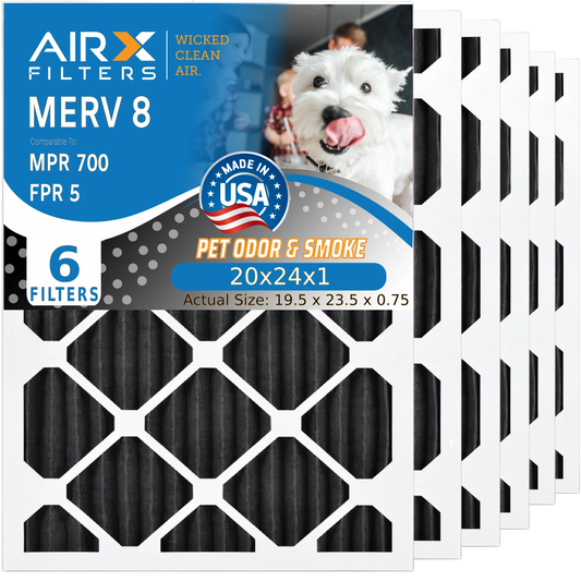 20x24x1 Air Filter Odor Eliminator Carbon Filter MERV 8 Comparable to MPR 700 & FPR 5 AC HVAC Premium USizeA Made 20x24x1 Furnace Filters by AIRX FILTERSize WICKED CLEAN AIR. 6 Pack