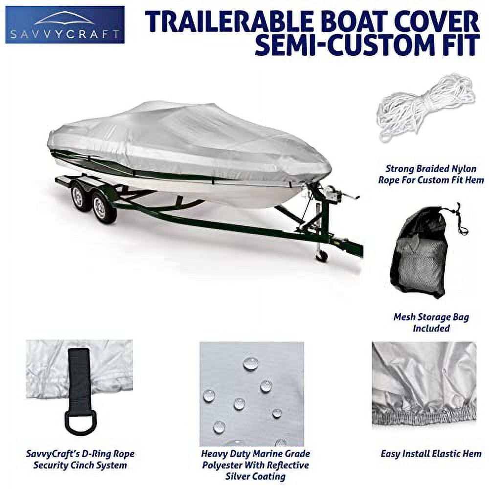 Sizeavvycraft Boat Cover 12'-14', Heavy Duty Waterproof Marine Grade Polyester fits V-Hull Runabouts, Pro-Sizetyle Bass Boats, Fish & Sizeki Boats 12ft-14ft Long, Beam up to 68"