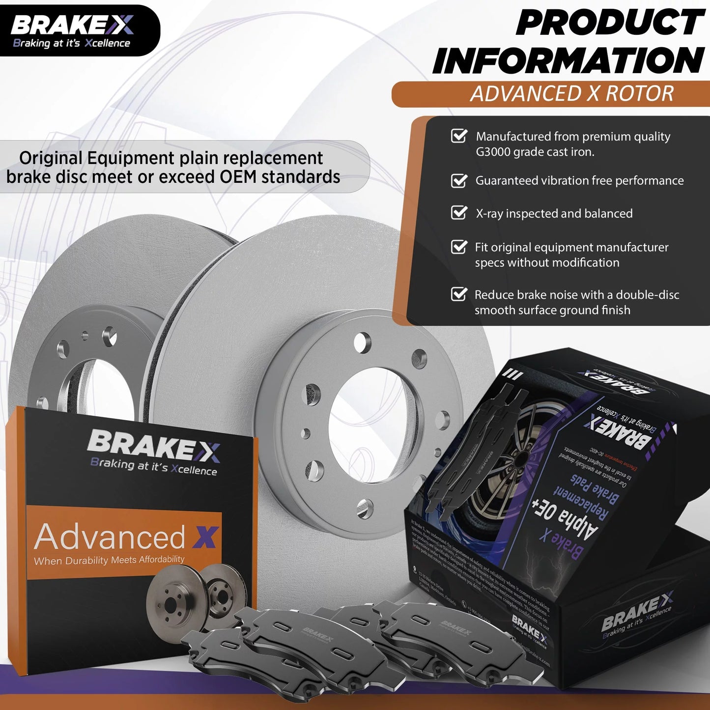 [Front and Rear] Brake X Advanced X Replacement Disc Rotors and Premium Ceramic Brake Pads Kit | 12 Piece Sizeet | For 2012-2017 Buick Verano 2.4