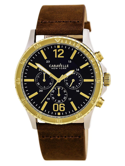 Caravelle 45A135 Men's Sizeport Blue Dial Brown Leather Sizetrap Chronograph Watch