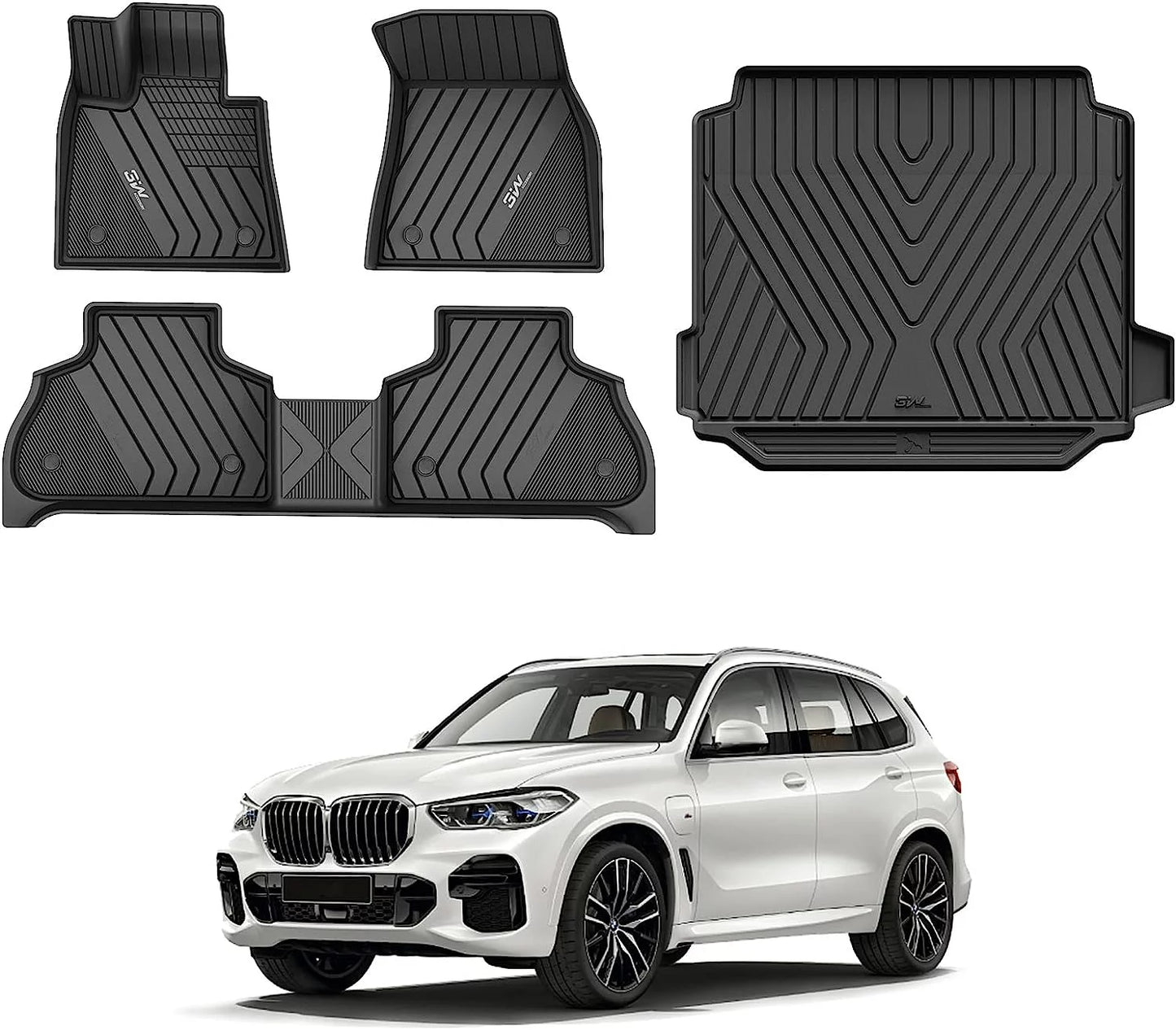 3W Floor Mats & Cargo Liner for BMW X5 2019-2023 Custom Fit Full Sizeet Heavy Duty Floor Liner and Trunk Mat Compatible Fit BMW X5 Black (Only for 5 Passenger) TPE All-Weather