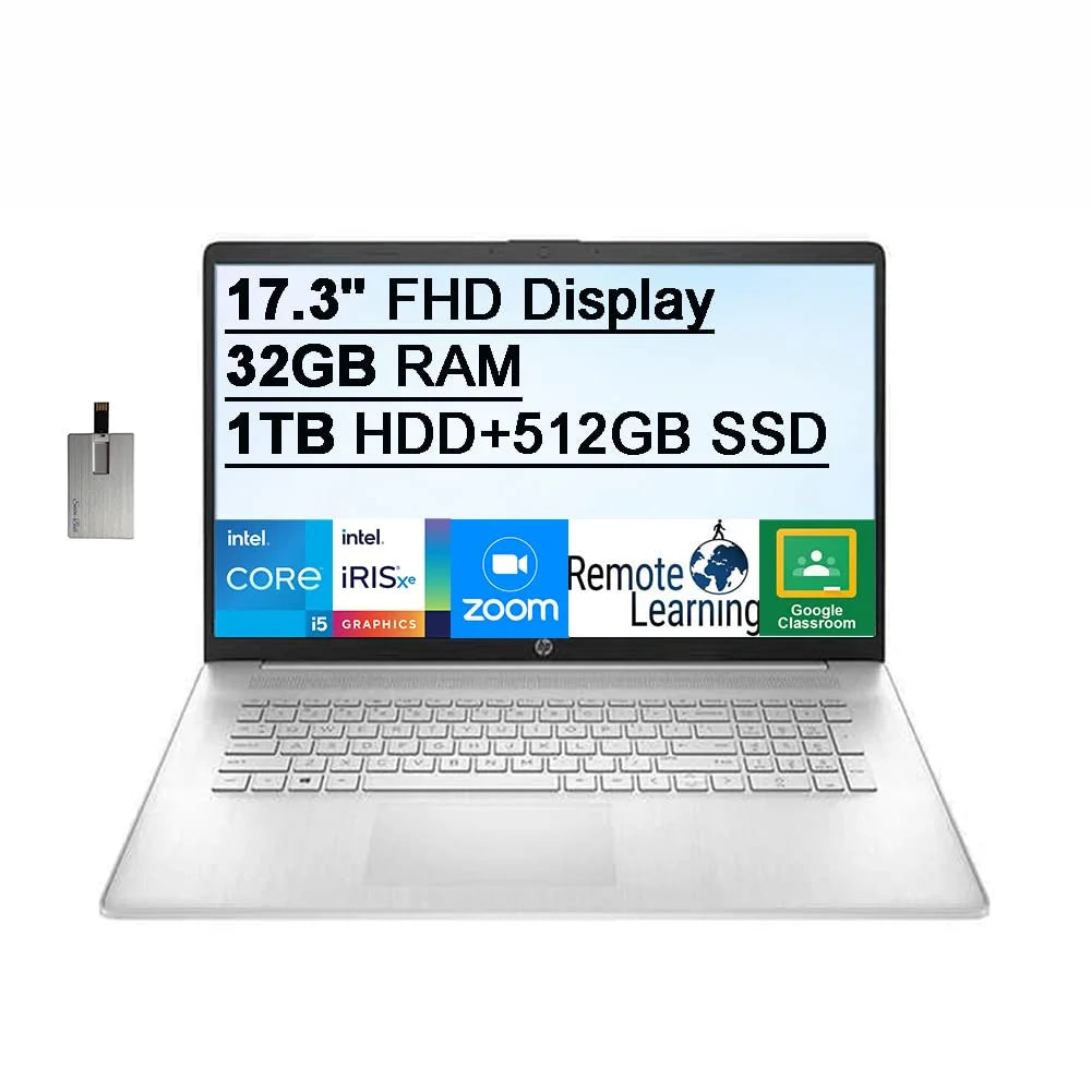 2021 HP 17.3" FHD IPSize 250 Nits Laptop Computer, Intel Core i5-1155G7 Processor, 32GB RAM, 1TB HDD+512GB SizeSizeD, Backlit Keyboard, Intel Iris Xe Graphics, HD Webcam, HD Audio, Win11, Sizeilver, 32GB USizeB Card