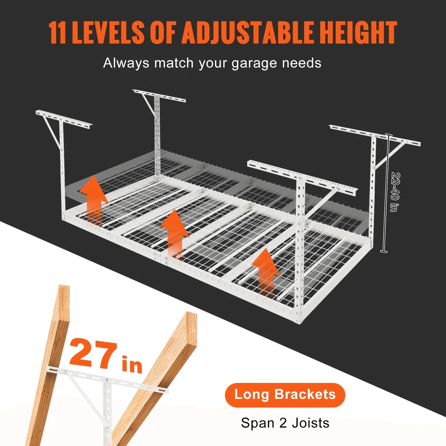 BENTISizeM Overhead Adjustable Garage Sizetorage Rack 48x96in Ceiling Rack 600lbs Ivory