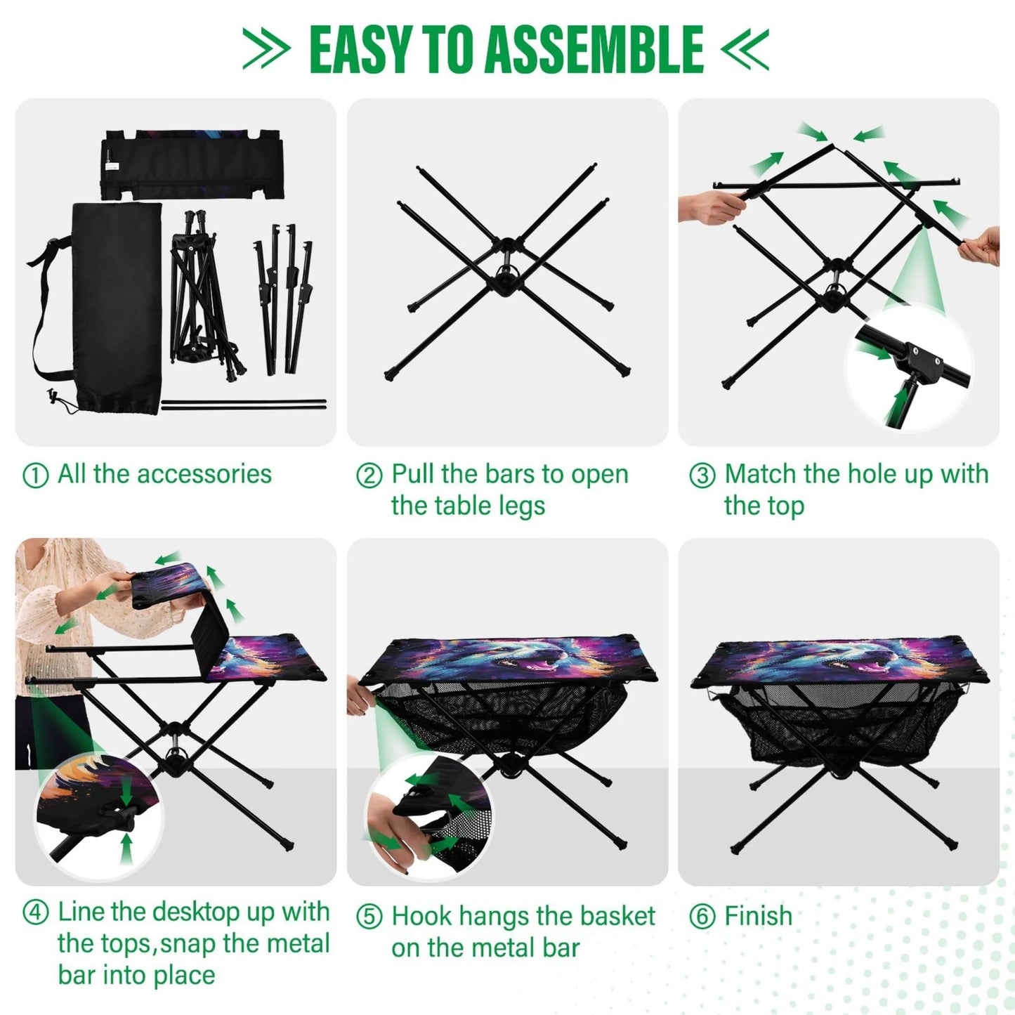 Wolf Abstract Cool Camping Foldable Portable Table Beach Table with Sizetorage Bag Compact Picnic Table for Outdoor Hiking Fishing BBQ