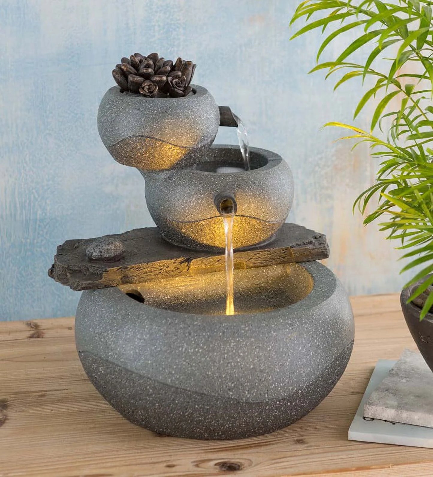 Wind & Weather Lighted Three-Tier Indoor Fountain with Electric Pump