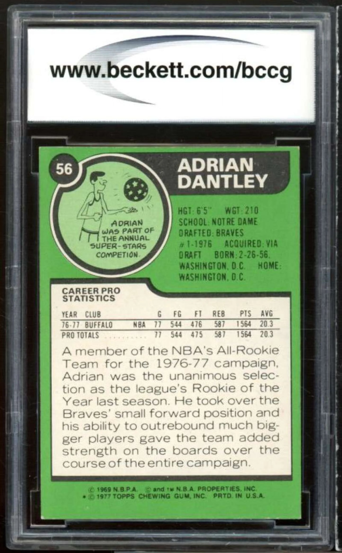 1979-80 Topps #56 Adrian Dantley Rookie Card BGSize BCCG 8 Excellent+