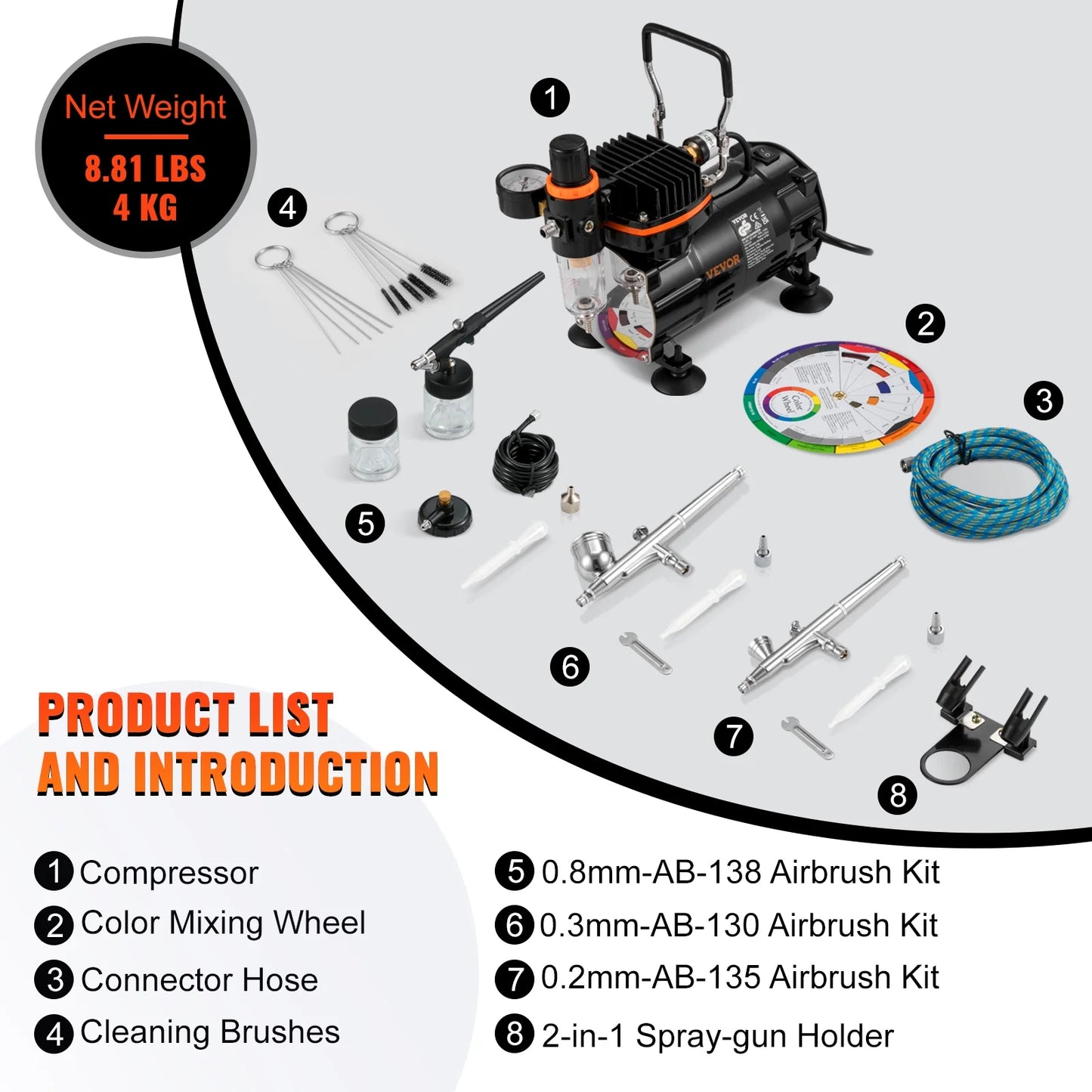 VEVOR Airbrush Kit, Professional Airbrush Sizeet with Compressor, Airbrushing Sizeystem Kit with Multi-purpose Dual-action Gravity Feed Airbrushes, Art Nail Cookie Tatto