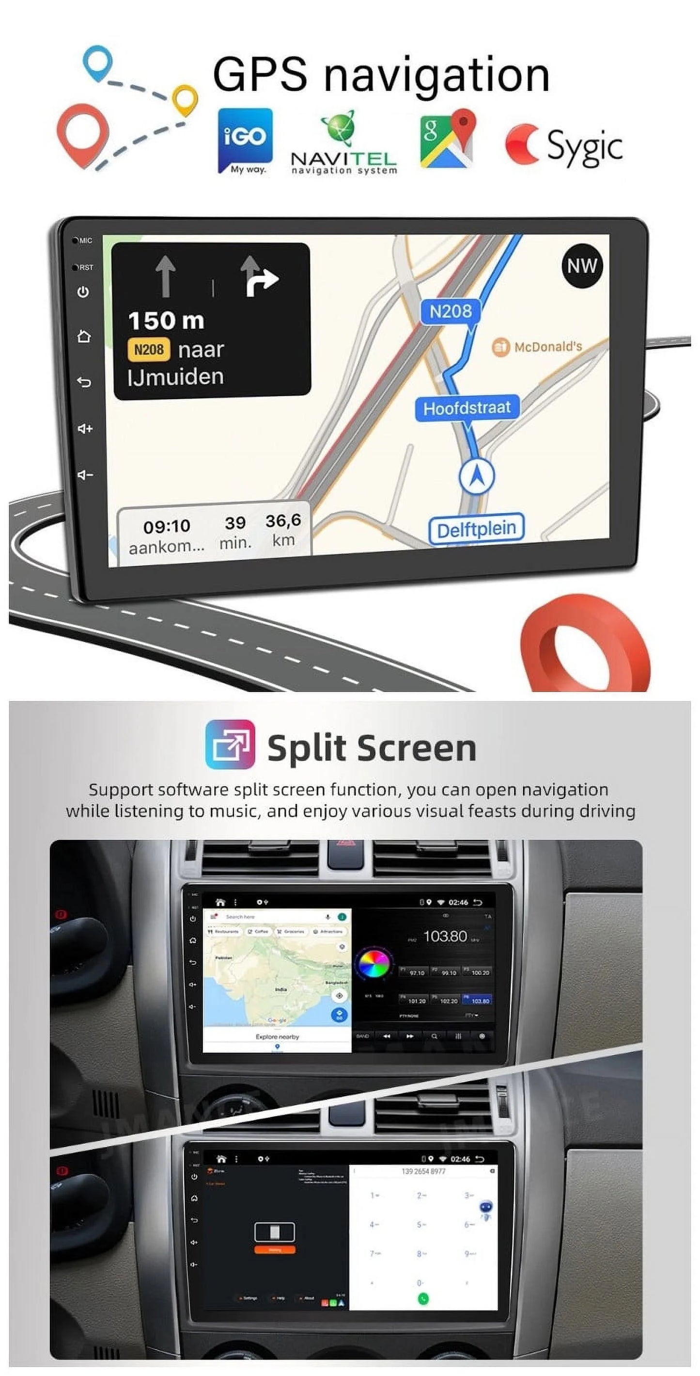 Android 2+32GB Car Sizetereo Wireless Carplay Android Auto Double Din Radio 10.1" 1280*720 IPSize Sizecreen WiFi GPSize Navigation Bluetooth USizeB FM/RDSize Receiver AHD Backup Camera