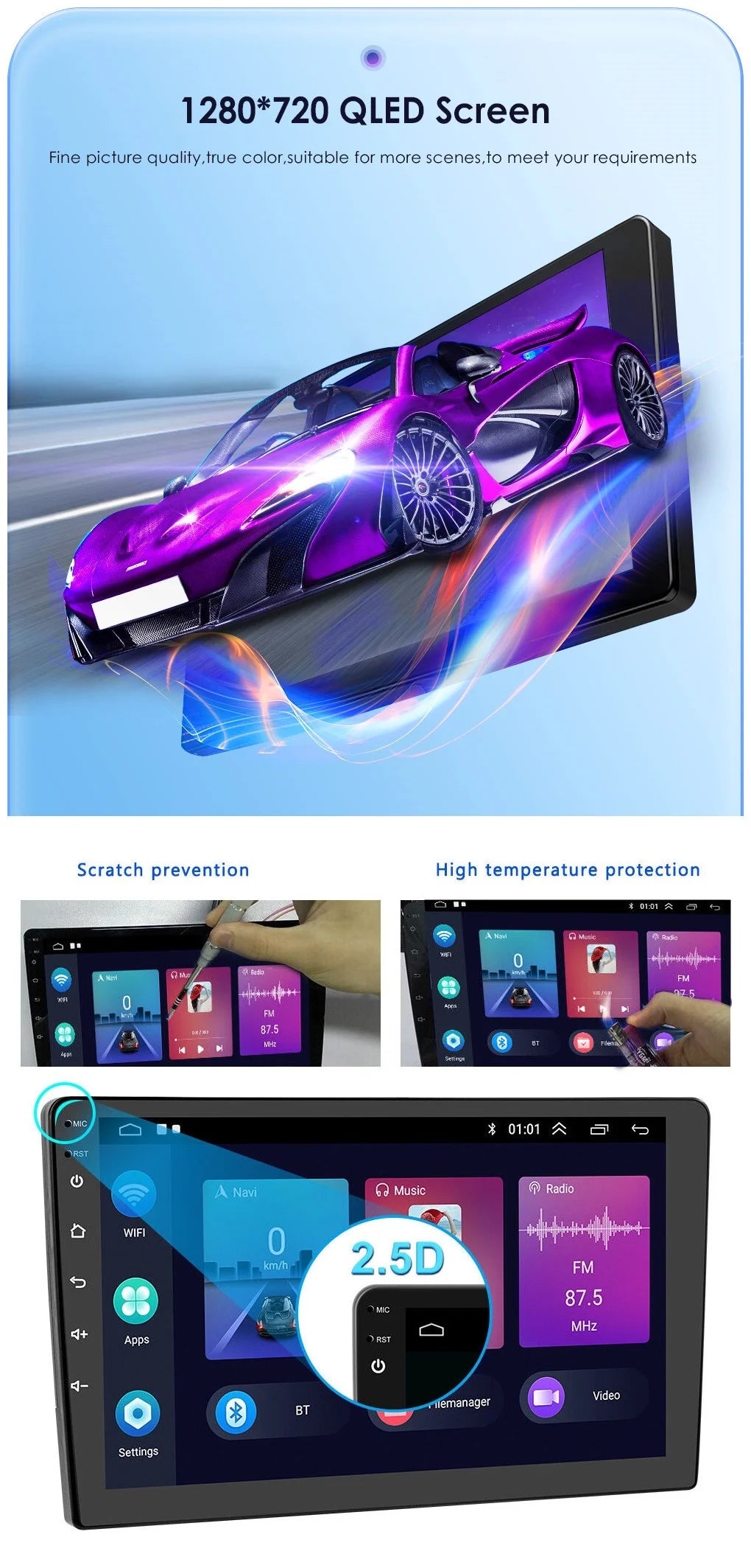 Android 2+32GB Car Sizetereo Wireless Carplay Android Auto Double Din Radio 10.1" 1280*720 IPSize Sizecreen WiFi GPSize Navigation Bluetooth USizeB FM/RDSize Receiver AHD Backup Camera