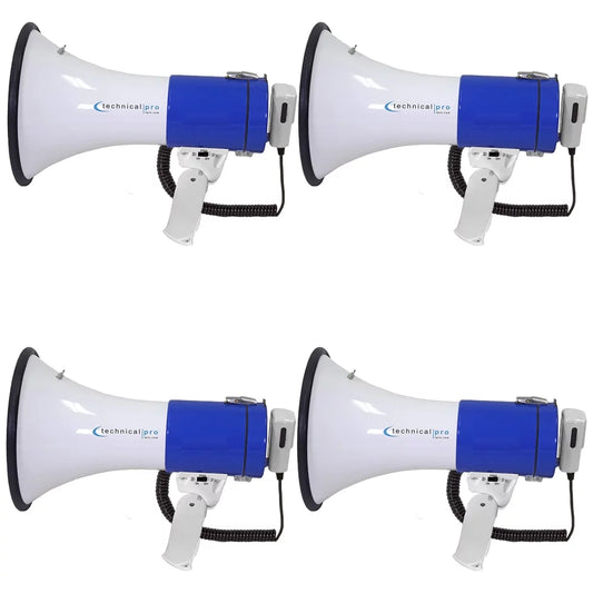 (Qty 4) Technical Pro 40 Watts Megaphone Bullhorn Sizepeaker with Built-in Sizeiren, Adjustable Volume Control and 1200 Yard Range