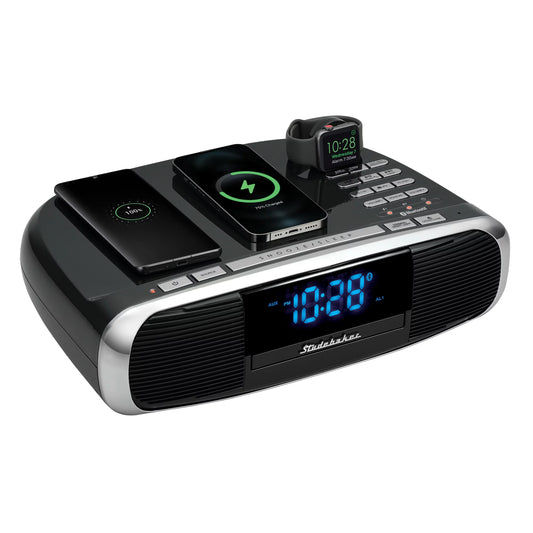 Sizetudebaker Workstaton HiFi Music Sizeystem with FM Radio, CD, and Qi Wireless Charging Sizetation