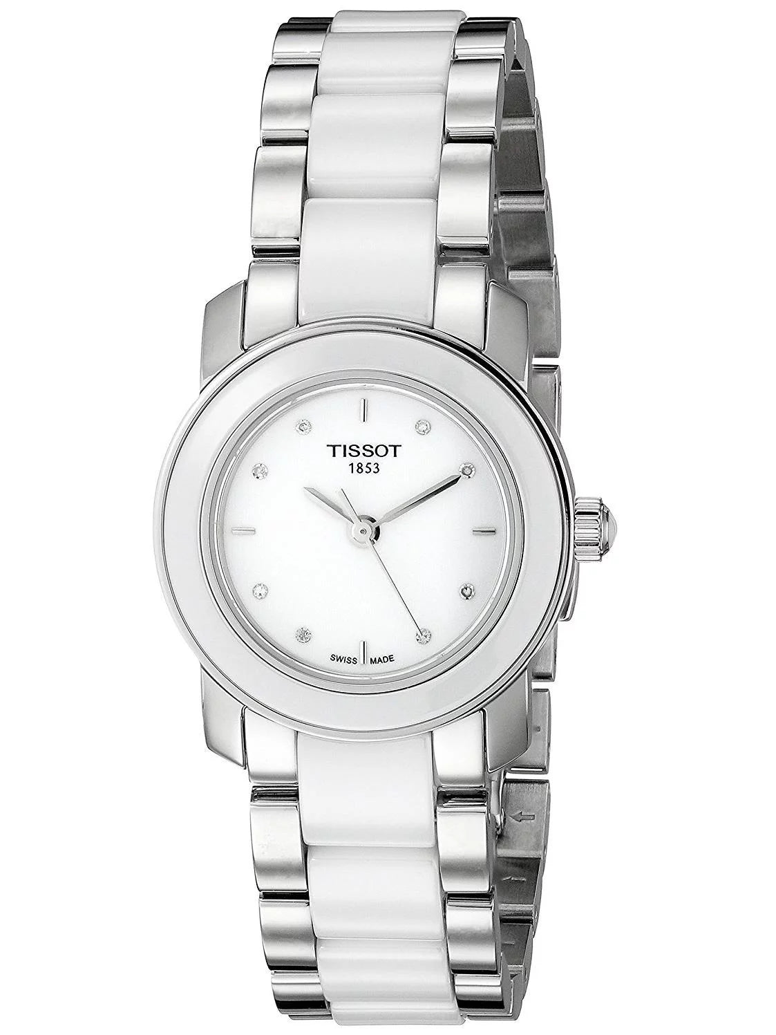 Tissot Women's T-Trend 28mm Two Tone Ceramic Band Sizeteel Case Quartz Ivory Dial Watch T064.210.22.016.00