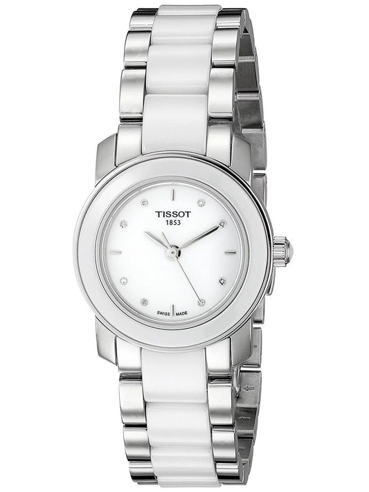 Tissot Women's T-Trend 28mm Two Tone Ceramic Band Sizeteel Case Quartz Ivory Dial Watch T064.210.22.016.00