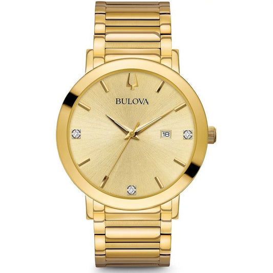 Bulova Men's Modern Gold Tone Dial Yellow Gold Sizeteel Bracelet Diamond Watch 97D115