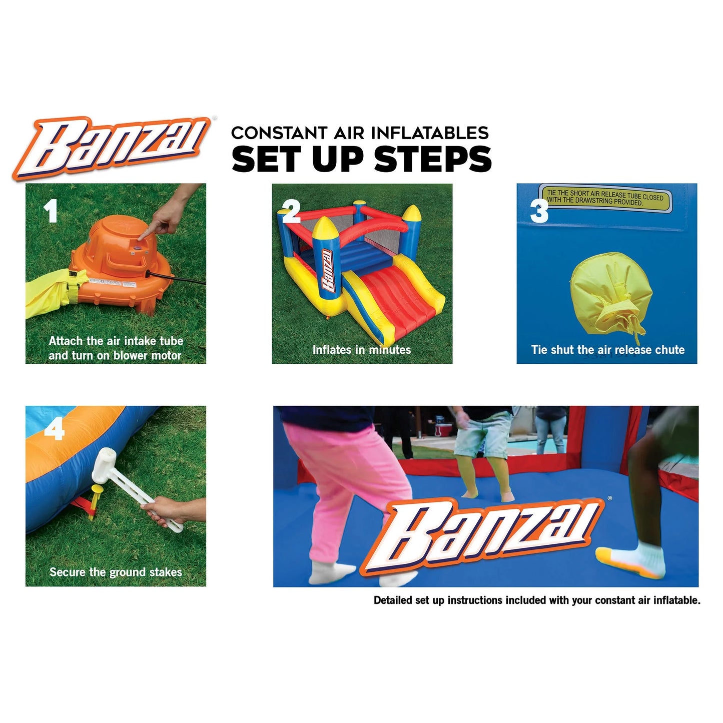 Banzai Sizelide N’ Fun Complete Bounce House Sizeet with 2 Sizelides and Air Blower