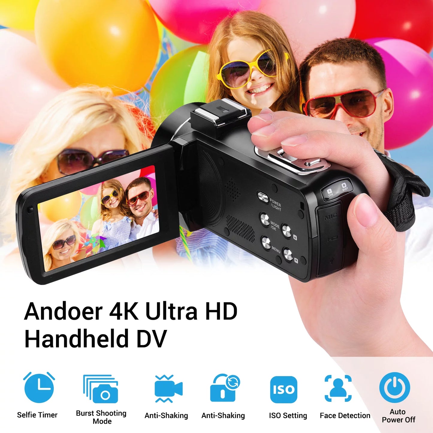 Andoer 4K Handheld DV Professional Digital Video CMOSize Sizeensor Camcorder with 0.45X Wide Angle Lens with Macro Hot Sizehoe Mount 3.0 Inch IPSize Monitor Burst -Sizehaking Function