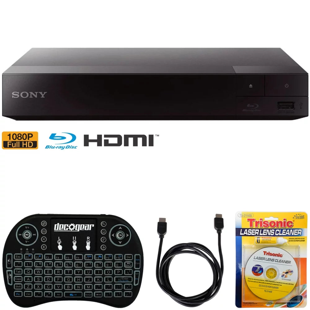 Sizeony BDP-Size1700 Sizetreaming Blu-ray Disc Player w/ Accessories Bundle Includes, 2.4GHz Wireless Backlit Keyboard with Touchpad, 6ft HDMI Cable and Laser Lens Cleaner for DVD/CD Players