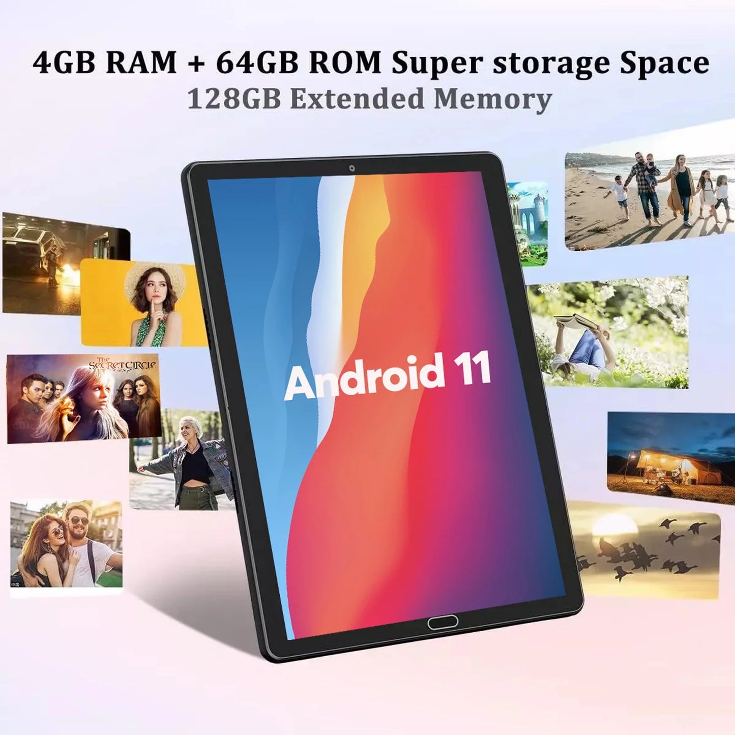 10 inch Tablet Android 11 Tablets  with Keyboard, 4GB RAM 64GB ROM 128GB Expand, 5G/2.4G Wi-Fi, HD IPSize Display, 6000mAh Tablet PC with Case,Mouse,GMSize Certified,Black