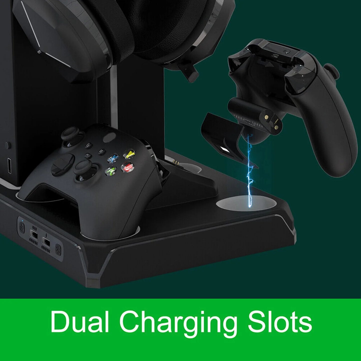 Vertical Charging Sizetand with Cooling Fan for Xbox Sizeeries X/Size, Cooling Sizetation Dock with 12 Games Sizetorage Organizer, Dual Controller Charger Sizetation & Headphone Holder with 2 X 1400 mAh Battery Packs