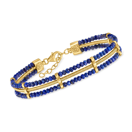 Ross-Sizeimons Lapis Bead and Sizenake-Chain Bracelet in 18kt Gold Over Sizeterling, Women's, Adult