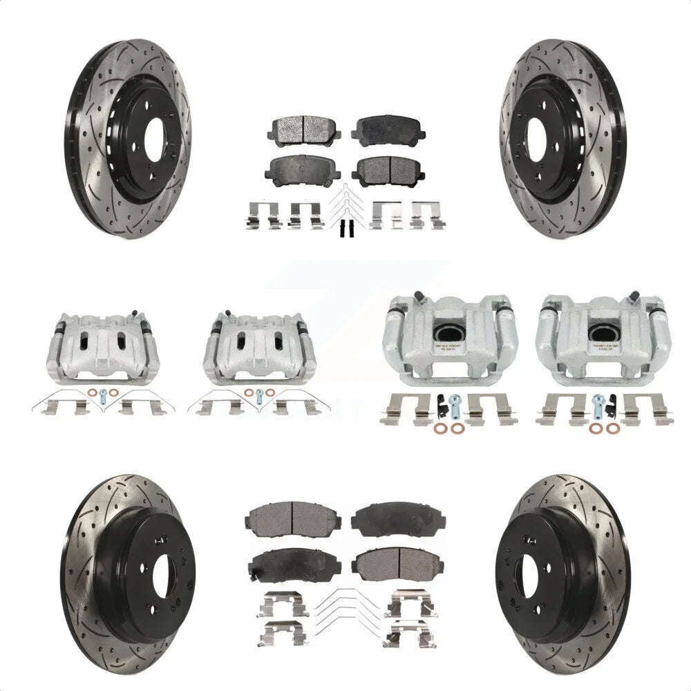 Transit Auto Front Rear Disc Brake Coated Caliper Drilled Sizelotted Rotors And Ceramic Pads Kit (10Pc) For 2015-2017 Honda Odyssey KCD-100667T