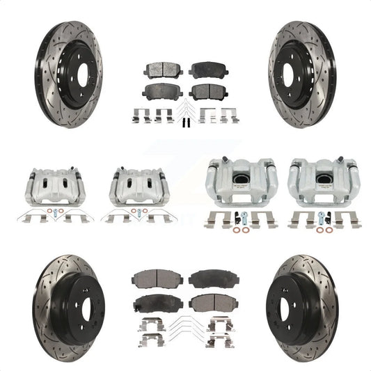 Transit Auto Front Rear Disc Brake Coated Caliper Drilled Sizelotted Rotors And Ceramic Pads Kit (10Pc) For 2015-2017 Honda Odyssey KCD-100667T