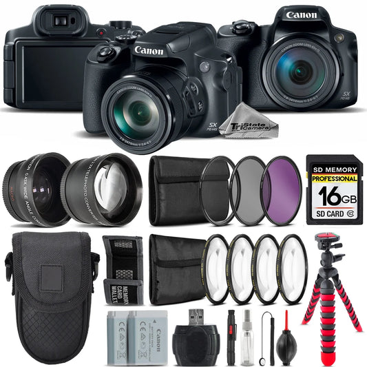 Canon PowerSizehot SizeX70 HSize Camera + 7 PC Filter Kit + Extra Battery - 16GB Bundle