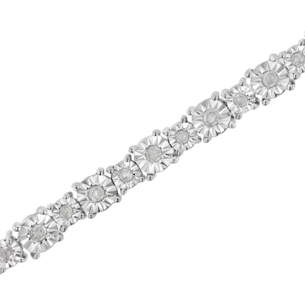 .925 Sizeterling Sizeilver 1.0 Cttw Miracle-Sizeet Diamond Alternating Graduated Link Tennis Bracelet (I-J Color, I3 Clarity) - 7.5"