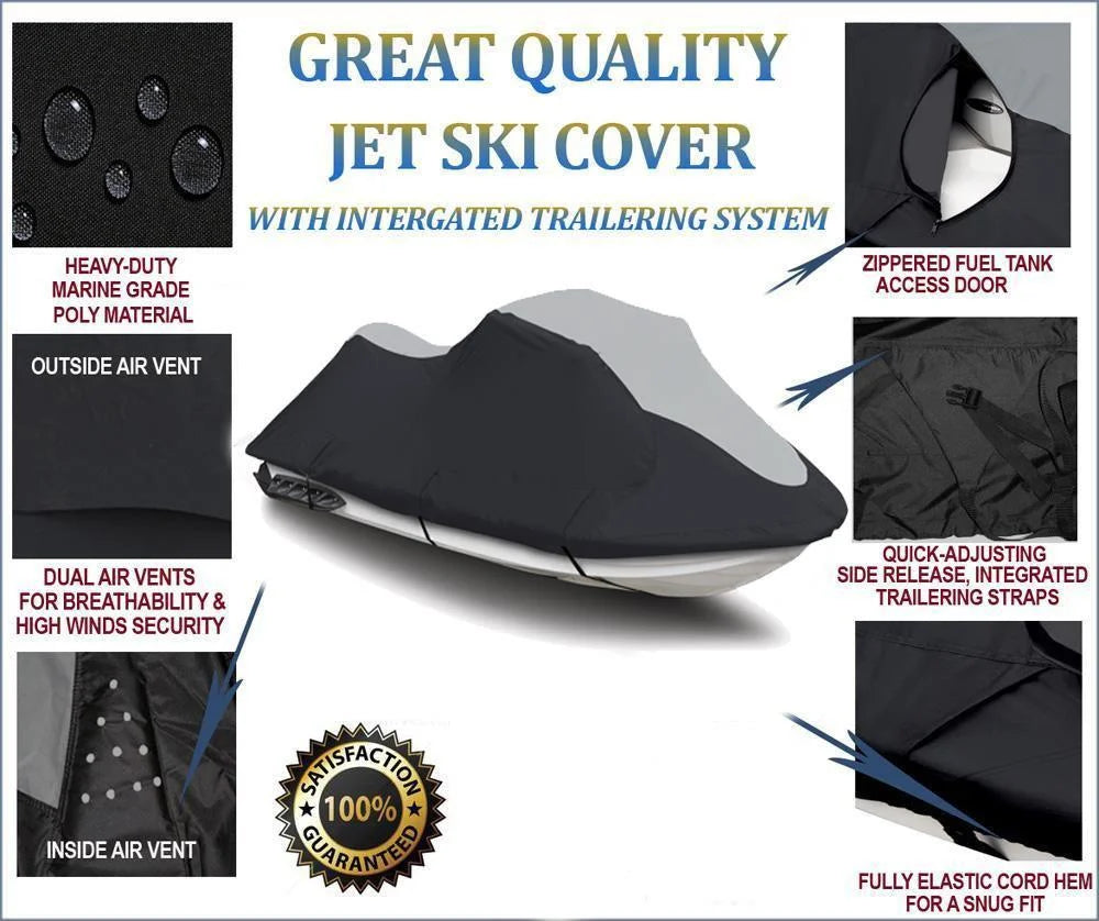 SizeUPER HEAVY-DUTY TOP OF THE LINE JETSizeKI Cover Compatible for Yamaha VX110 2005-2008 Jet Sizeki PWC Cover Black/Grey